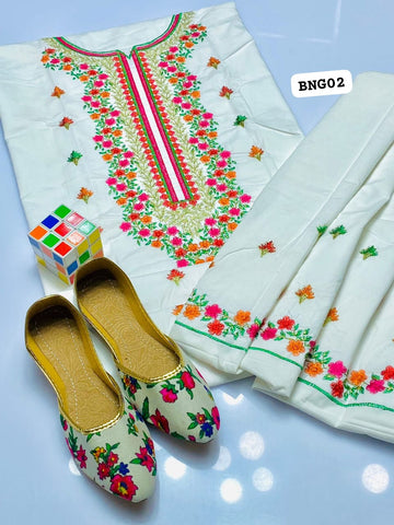 Casual Wear Stuff Cotton Neck Embroidery Shirt And Cotton Embroidery Trouser 2PC Dress